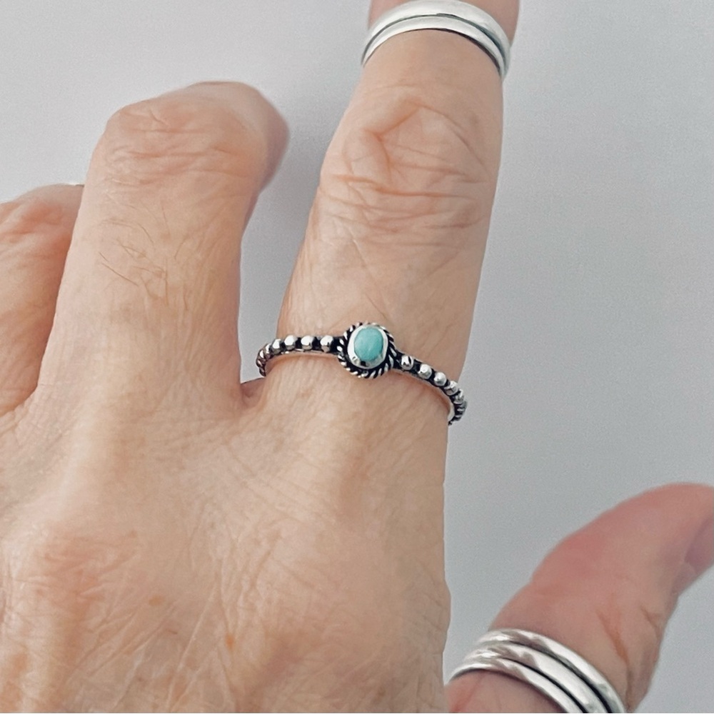 ♥️TOP SELLER♥️ Sterling Silver Mini Bali Style Turquoise Ring, Silver Rings - Picture 6 of 13